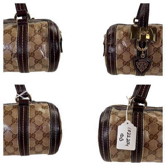 Authentic Gucci Satchel Bag Brown PVC Used GG Handbag Vintage - Picture 8 of 13